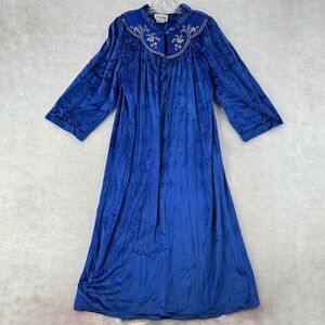 Vintage Velvet Nightgown House Dress MEDIUM Half Zip‎ Robe STUNNING Blue Velour